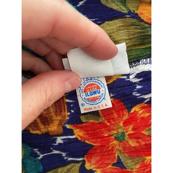 Vtg Russ Cropped Pull On Gauze Pants, Floral Size 18 Made in USA Union Made - Picture 5 of 9